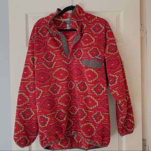 Red Patagonia fleece pullover